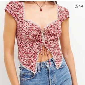 Reformation Red Floral Crop Top